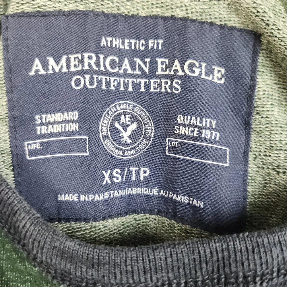 American Eagle Crewneck Mens XS Green Green/Navy Raglan Preppy Pullover Gorpcore